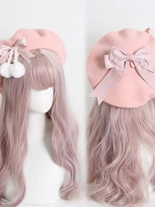 Basker lolita söt mode kände basker kvinnor tonåring flickor söta ull kawaii båge vinter beanie hatt höst vintage varm fransk konstnär cap z0616