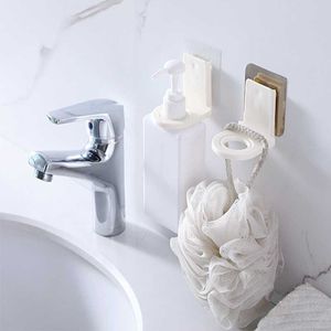 Ny väggmonterad självhäftande schampoflaskhylla flytande tvål duschgel arrangör krokhållare hyllor hänger badrumstillbehör