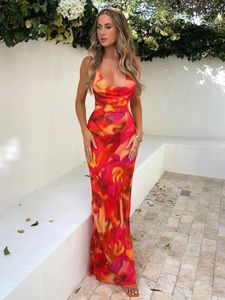 Abiti casual Donna Tie Dye Print Backless Halter Neck Bandage Long Fashion Elegante femminile a vita alta Tuniche Abito da sera aderente