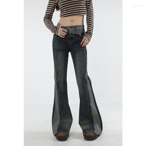 Damen Jeans Vintage Blau Damen American Streetwear Y2K Gerade hoch taillierte Hose Weiblicher Sinn für Design Micro Flare Denim Hose