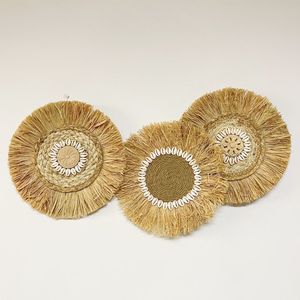 Decorative Plates Natural Raffia Woven Bohemian Wall Decoration 30CM Round Accents Handmade Scandinavian Hanging Boho Home Decor 230615