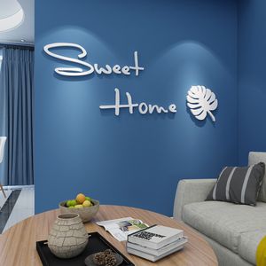 Sweet Home Ins Style Modern Minimalist 3D Acrylic Mirror Wall Stickers Creative English Warm Bedroom Layout vardagsrum Dekorera