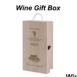 Geschenkverpackung aus Holz, Weinkiste, doppelter Flaschengurt, Kisten, Schale, Heimdekoration, Größe 35 x 20 x 10 cm, Standard-750-ml-Flaschen, rustikal, massiv, Xj1 Dhsud