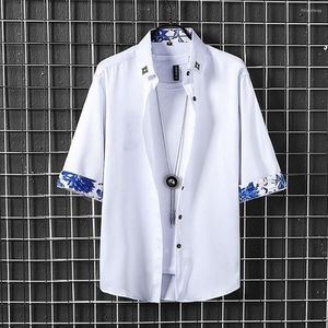 Camisas masculinas casuais camisa masculina gola aberta verão comprimento médio peça superior