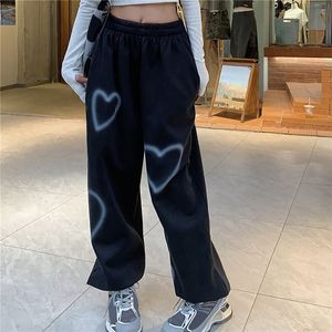 Damenhose Capris Hip Hop Heart Print Joggpants Frauen koreanische Streetwear Fashion High Taille Freizeithosen Frühling Harajuku lose 230615