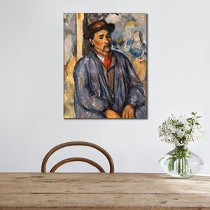Impressionist Landscape Canvas Art Man in A Blue Smock Paul Cezanne Painting Handmade Artwork for Hotel Lobby