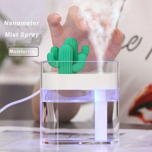 Luftfuktare 160 ml ultraljud luftfuktare klar kaktus färg ljus USB essential diffuser bil renare arom diffusor mist