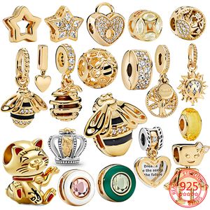 925 Sterling Silver Primitive Golden Series Robot Lucky Cat Bead Women's Exquisite Pandora Jewelry Dress Full Armband Gift Gift GRATIS LEVERING