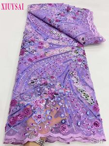 Roupas étnicas Roxo Lantejoulas Africano Laço Francês Tecido de Alta Qualidade Tulle Lace Material Nupcial para Vestido de Noiva Nigeriano Malha Sew 230615