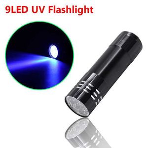 Nowy mini UV Ultra Violet 9 LED LASHLIGHT TORCH 4,5V 395 NM Lekka wodoodporna lampa aluminiowa przenośna taktyczna Lampa UV Lampa UV