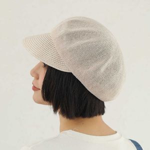 Berety japońskie naturalne lnu cienkie berety wiosenne lato letnie malarz malarz literacka czapka retro brytyjska ośmiokątna czapka Z0616