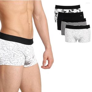 Underpants Pack Of 4 Mixed Printing Men's Cotton Boxer Short Dark Color Stretched Men Panties Underwear Intimate Undergarment