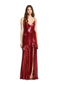 Czerwona syrena wieczorowa sukienki Tiul z brokatem spaghetti podzielona suknia balowa podłoga długość cekiny specjalne sukienki