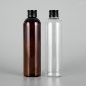 Garrafas de armazenamento 20pcs 250ml Frasco cosmético marrom com tampa de rosca de alumínio 250cc toner recipiente de plástico óleo 8,5 oz líquido vazio