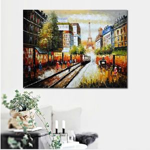 Modern Impression Canvas Art Buggy Ride Through Paris Contemporary Oil Painting Street Handmade Restaurant Decor