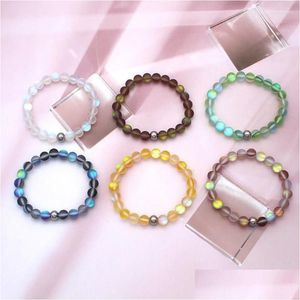 Beaded Strands Uni Bracelet Fluorite String Beads Round Seven Colors Glass Elastic Rope Hand Shimmer Stone One Size Pseras Lars22 Dr Dhxso