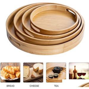 Breakfast Trays Tableware Cut Out Handles Dining Room Party Bamboo Wood Natural Round Food Storage Home Dessert Bread Serving Tray R Dhqfu