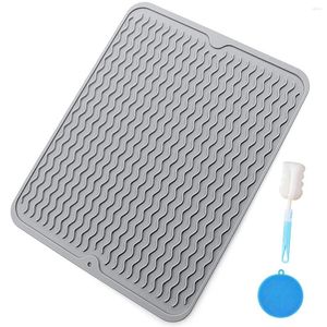 Table Mats Silicone Dish Drying With Scrubber And Sponge Cleaning Brush For Countertop Draining Board Mat