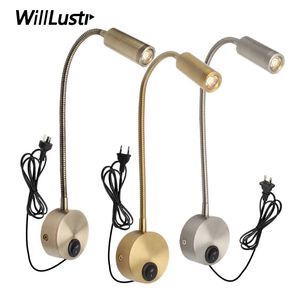 Modern Aluminum Wall Lamp 3W LED Hose Sconce Hotel Cafe Bar Bedside Aisle Porch Balcony Bedroom Reading Lighting With Plug Cable