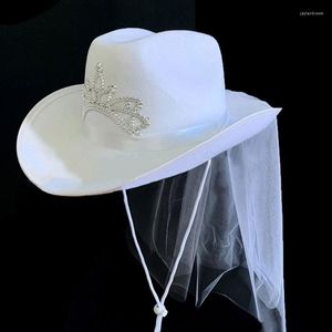 Headpieces Elegant Cowgirl Hat With Bride Shoulder Strap Wedding Po Costume Props Summer Outdoor Women Western Cowboy Caps