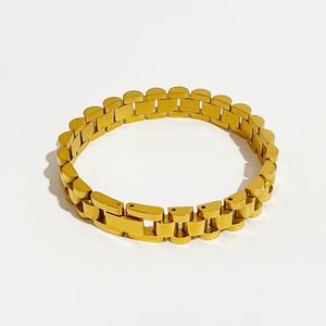 Bangle Peri'sbox Solid Gold Color Bold Heavy Thick Bangle per donna Classic Wide Link Chain Strap Impilabile Bangle Acciaio inossidabile 230616