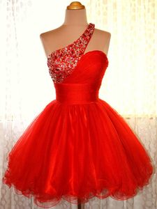 One Shoulder Short Homecoming Dresses Pleated Tulle with Beads and Crystals Vestidos de Festa Mini A-line Party Prom Cocktail Party Gown