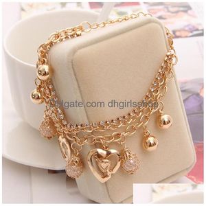 Charm Bracelets Woman Mitlayer Gold Color Chain Heart Bracelet Bangles For Women Crystal Drop Delivery Jewelry Dh0Ji