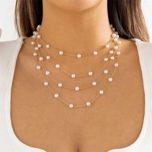 Pendant Necklaces Layered Pearl Beads Choker Necklace for Women Trendy Elegant Wedding on Neck Accessories 2023 Fashion Jewelry Girl Gift 230613