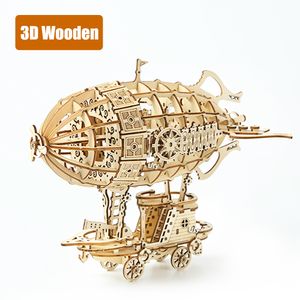 3D -pussel Ury 3D Träpussel Retro Airship Balloon Car Steam Age Model Assembly Game For Kids Adult Diy Toys Kits Decoration Gifts 230616