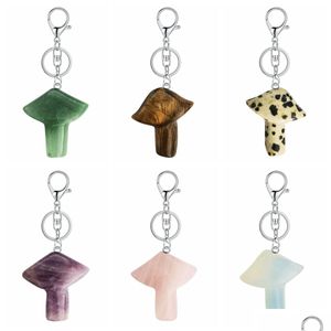 Nyckelringar läkande chakra svamp för kvinnor män naturlig kvarts kristallrock charm choker smycken väskor bil nyckelring droppleverans dhnly
