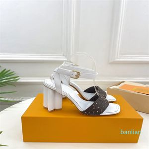 Designer Dress Shoes Sexy Stone Pumps Sandals Female Square Toe High Heel Lace Up Cross-tied Stiletto Hollow Breathable Sandale