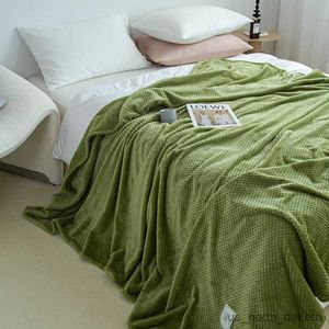 Filtar fleece filt för sängar grön färg tjockare för soffa storlek filt för dubbelsängar R230617