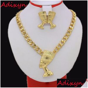 Bracelet Earrings Necklace Adixyn Big Size Egyptian Queen Nefertiti Pendant Gold Color Thick Chain Jewelry Sets Africa Eg Dhgarden Dh7Pq