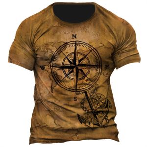 Men's T-Shirts Summer Men's T-shirt 3D Compass Retro Print Short Sleeve Top Street T-shirt Graphic Men's Super Size T-shirt Men's Clothing 230617