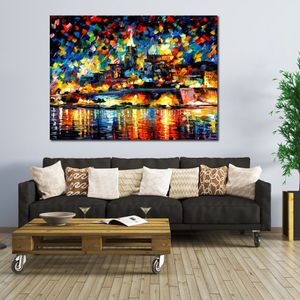 Abstract Wall Art The City of Valetta Malta Handmade Oil Painting Canvas Artwork Contemporary Home Decor