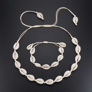 Pendant Necklaces Hot European Style Natural White Seashell Bracelet Necklace Hand Woven Women Jewelry Creative Conch Shells Accessories Wholesale 230613