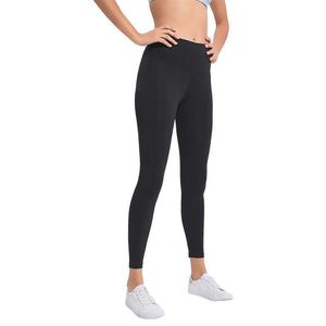 LU-37 Calças de ioga femininas de cintura alta alinhadas leggings de corrida para academia apertadas para exercícios de fitness e treino nude capri