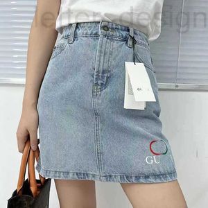 Skirts designer High version Gu new product printing high waist thin A-shaped female denim skirt KI1Z