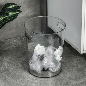 Waste Bins Small Transparent Trash Can Garbage Bin with Handles for Bathroom Home Dorm Kids Room Household Organizer Container Ice Bucket 230617