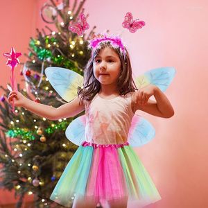 Clothing Sets 4 Pcs Wings Costume Outfits Props Angel Elf Fairy Shiny Surface Adjustable Headband Magic Wand Mesh Skirt