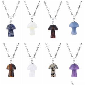 Pendant Necklaces Mushroom Necklace For Women Men Natural Healing Chakra Quartz Crystal Rock Charm Choker Jewelry Drop Delivery Penda Dhf2I