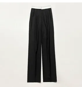 Close your eyes and enter~t~Row's home color matching waist pleated wool pants, straight tube loose color matching floor mop pants, women's pants