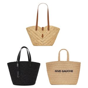 Womens fashion Rive Gauche linen basket bags 2 sizes large Beach handbag luxury tote Shoulder bag mens weave designer Cross body Organizer Stuff bag travel clutch bag