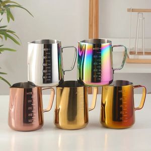 1 peça Jarro para espuma de café com leite, jarro para espuma de leite, jarro de aço inoxidável, jarro para café expresso, pote de leite com balança, 12,3 onças/19,4 onças (350 ml)