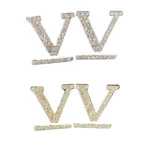 Moda Feminina Banhado a Ouro 18K Brincos de Ear Stud Marca Designers Geometria Letras Brinco de Cristal Strass Joias para Festa de Casamento ER0318-ER0319