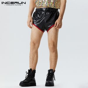 Herr shorts män shorts lapptäcke pu läder elastisk midja lös mode manlig bottnar streetwear sommar sexiga shorts män s-5xl incerun 230616