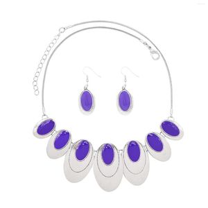 Naszyjnik Zestaw Mody Hasek Owalny Owalny Purple Acryl Gem Choker for Women Ethnic Bride Wedding Akcesoria Bib Kołnierz