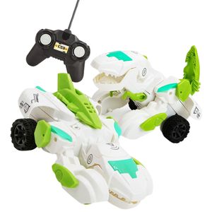 ElectricRC Car 2 em 1 Dinosaur Car for Kids Dinosaurs Toy LED Light Electric One-button Shape-shifting Remote Control Car Animal Robot 230616