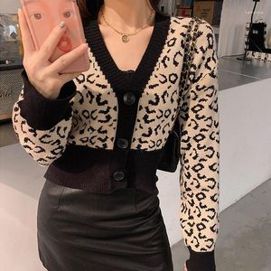 Women's Knits Woman Sweaters Cardigan Leopard Sweater Women's Spring And Autumn Loose-Fitting V-neck Top Knitted Coat