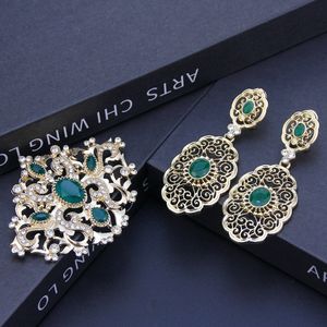 Bruiloft Sieraden Sets Neovisson Marokko Delicate Vrouw Broche Oorbel Bruid Bruiloft Sieraden Set Caftan Broche Hjab Pin Hollow Drop Earring Gift 230616